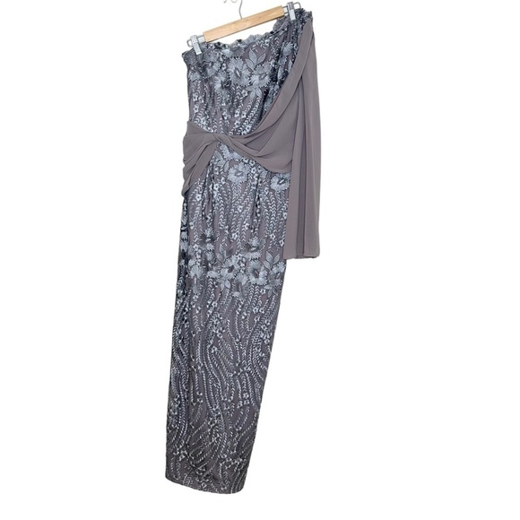 JS Collection Grey One-Shoulder Overlay Lace Gown Size 4 - Picture 2 of 8